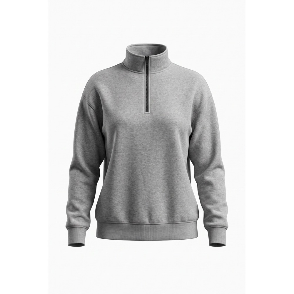 Trendy Queen Womens Gray Quarter Zip Oversized Fleece Pullover Sweatshirt Large
